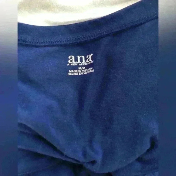 a.n.a. royal blue?  dark blue v-neck long sleeve cotton top women M - Picture 4 of 7